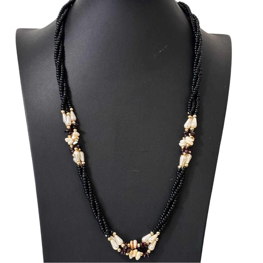 Vintage acrylic, mother of pearl, purple stone necklace